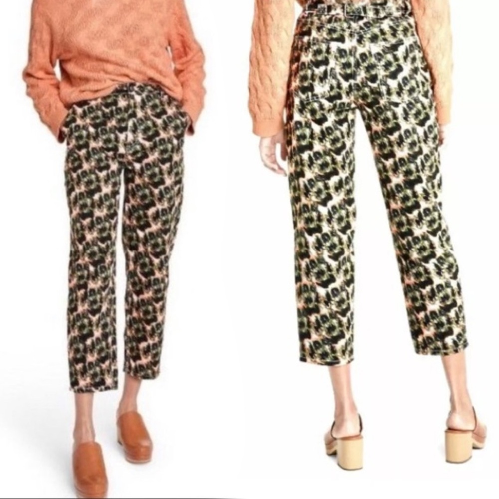 RACHEL COMEY For Target High Rise Pink Green Leopard Print Cropped Pants size 0